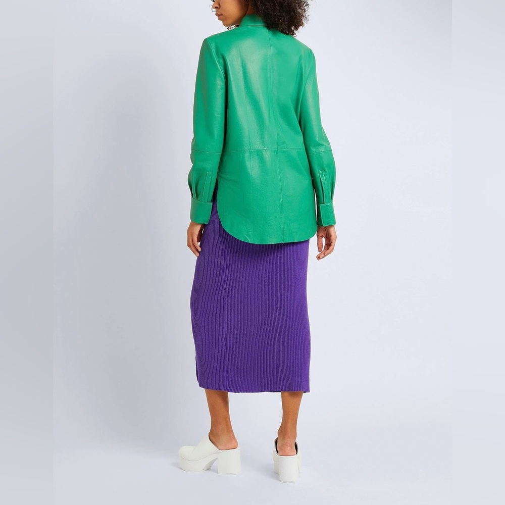 Yoox Ribbed Bodycon High-Waist Purple Front Slit Midi Modest Sweater Skirt Sz S View 3